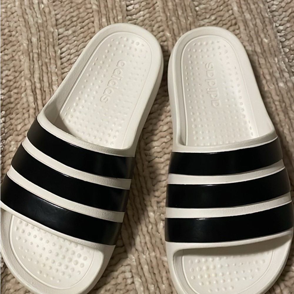 Adidas White and Black Slide Sandals